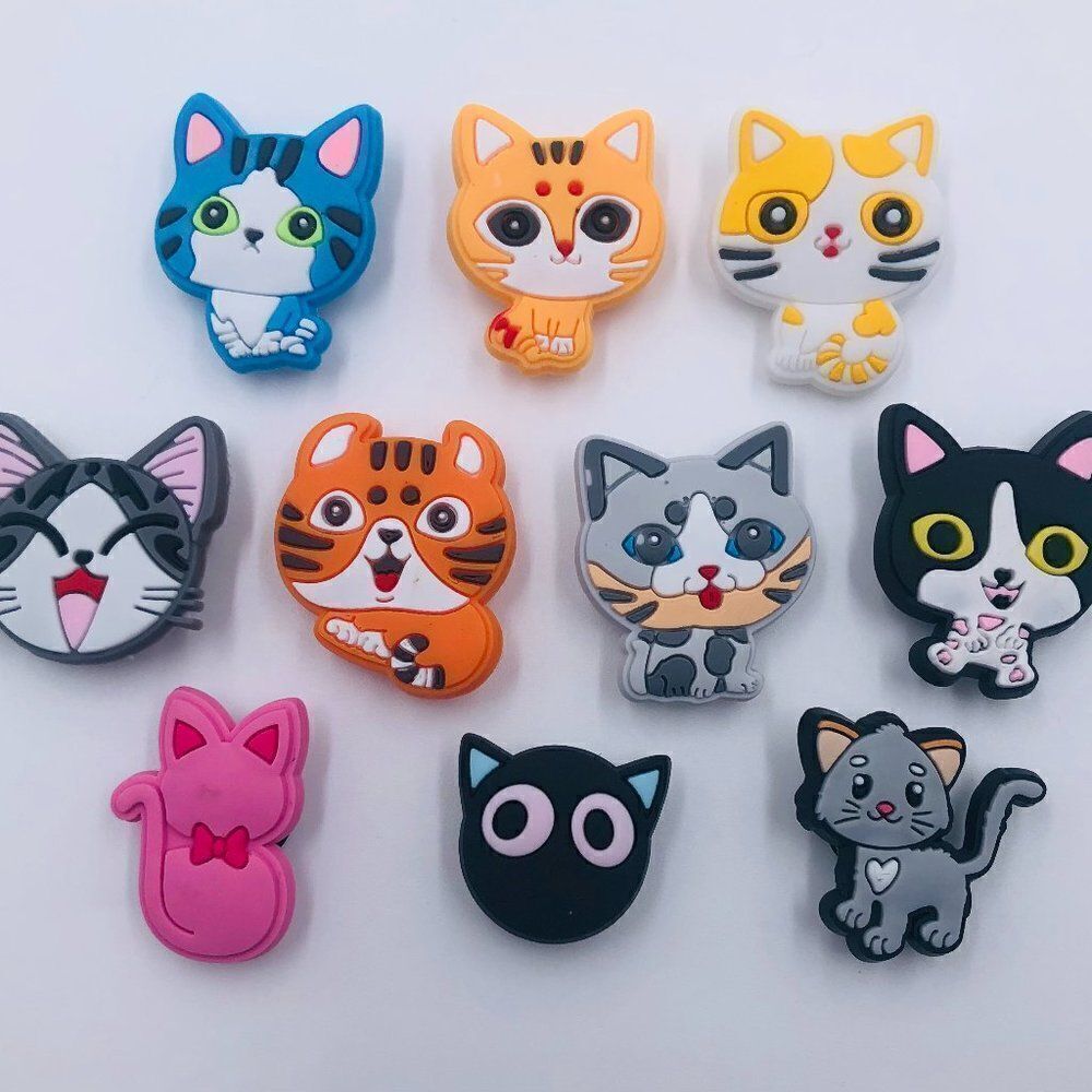 10pc Cat Shoe Charms - Kitten Cute Colorful Croc Accessories